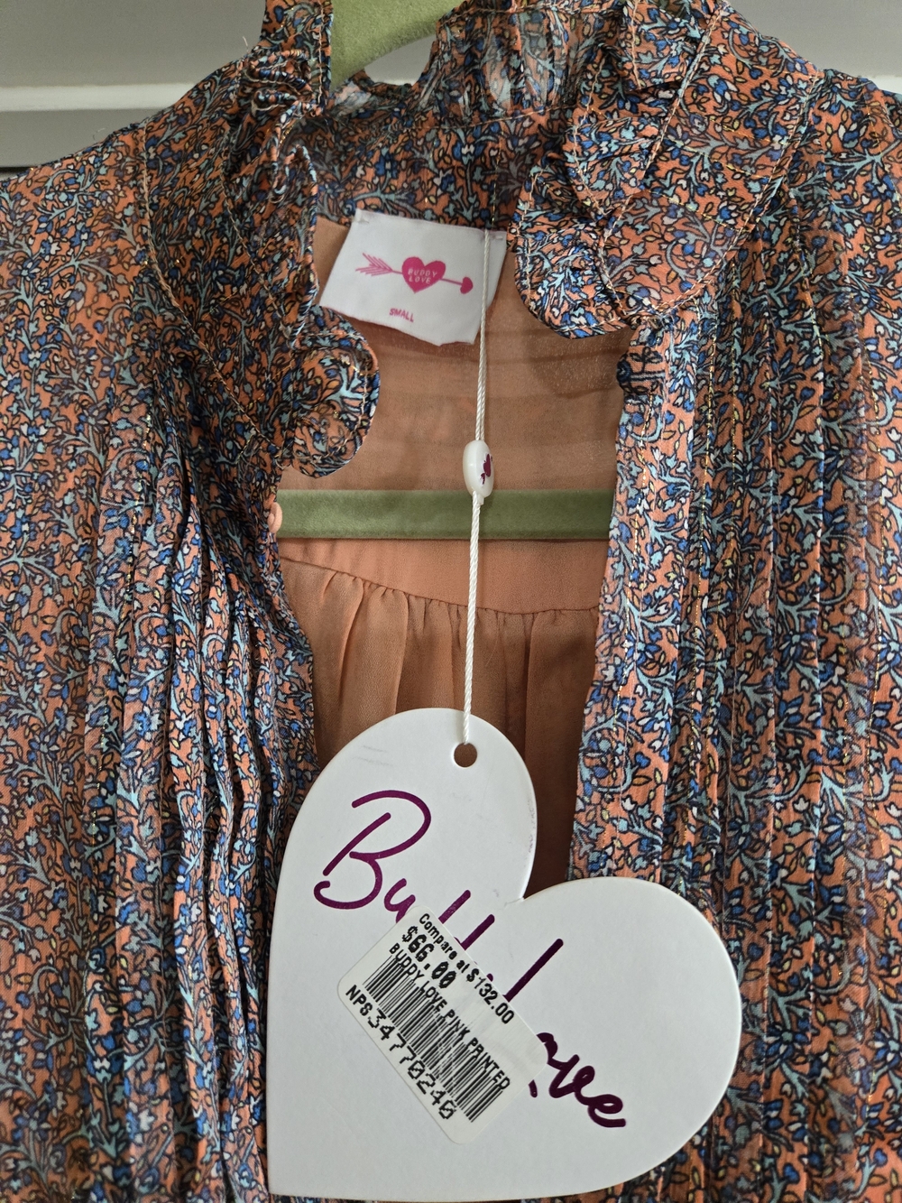 Buddy Love Rust and Blue Floral Ruffle Tiered Long Sleeve Dress - Picture 3 of 8